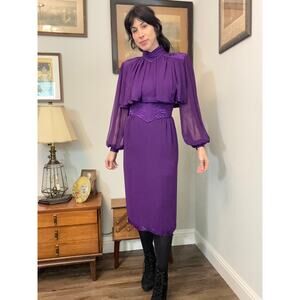 Vintage 80s does Victorian Wayne Clark for Aline Marelle designer dress purple
